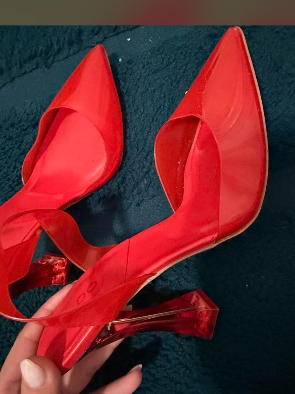Aldo Red Pointed-Toe D'Orsay Heels with Clear Block Heel